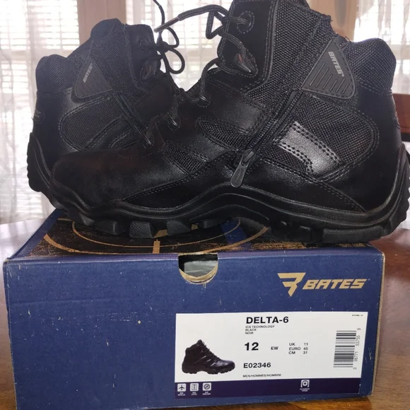 NEW!! Mens Bates Delta 6 Size 12 Black Ankle Height Zipper Zip Tab Cover Lace Up - Picture 2 of 8